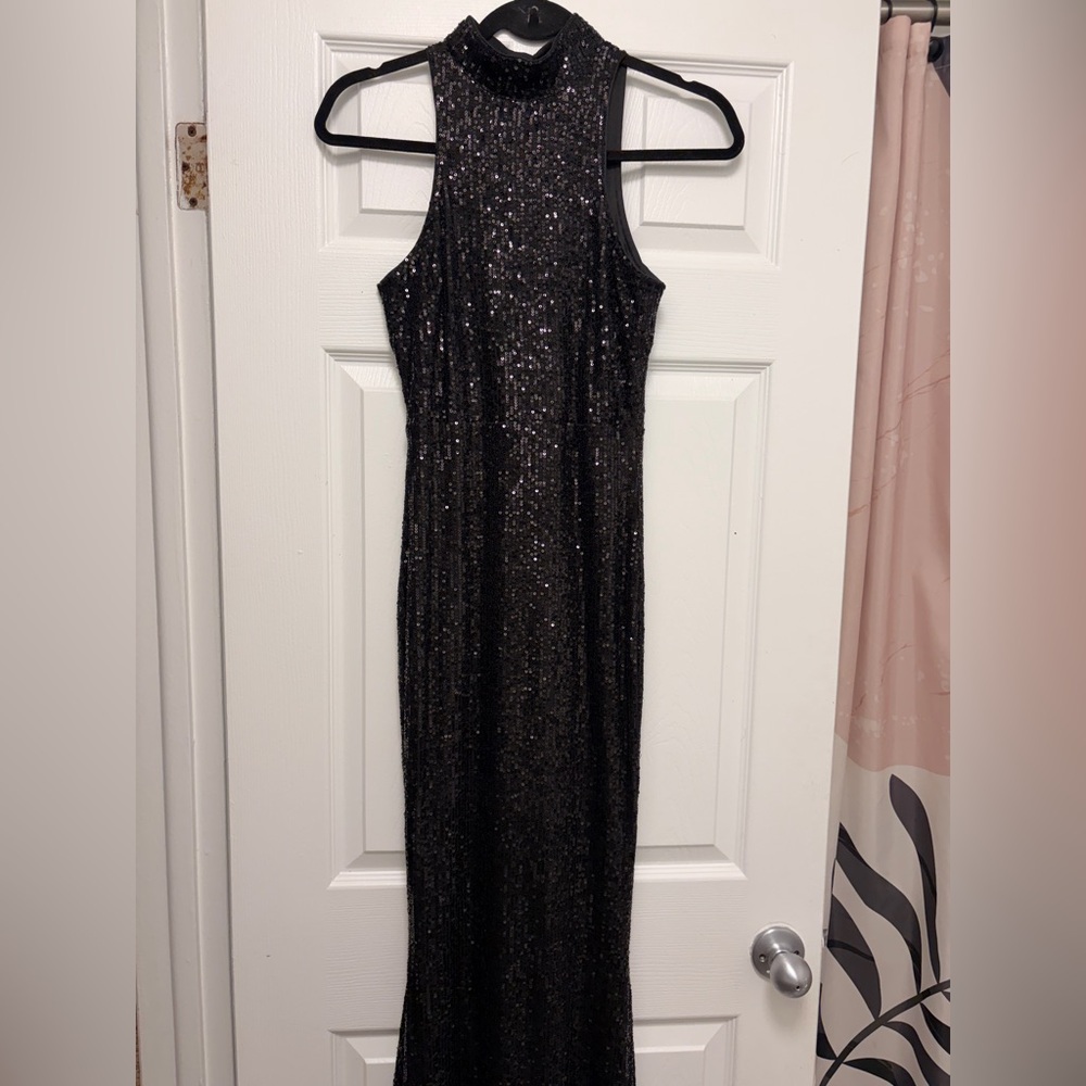 Fashion Nova Black Glitter Backless Dress
